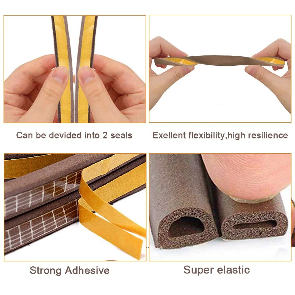 66Ft Door Weather Stripping, KELIIYO Window Seal Strip for Doors and Windows- Self-adhisive Foam Weather Strip Door Seal | Soundproof Seal Strip for Cracks and Gaps Epdm D Type (20m) 2 Pack (Brown)